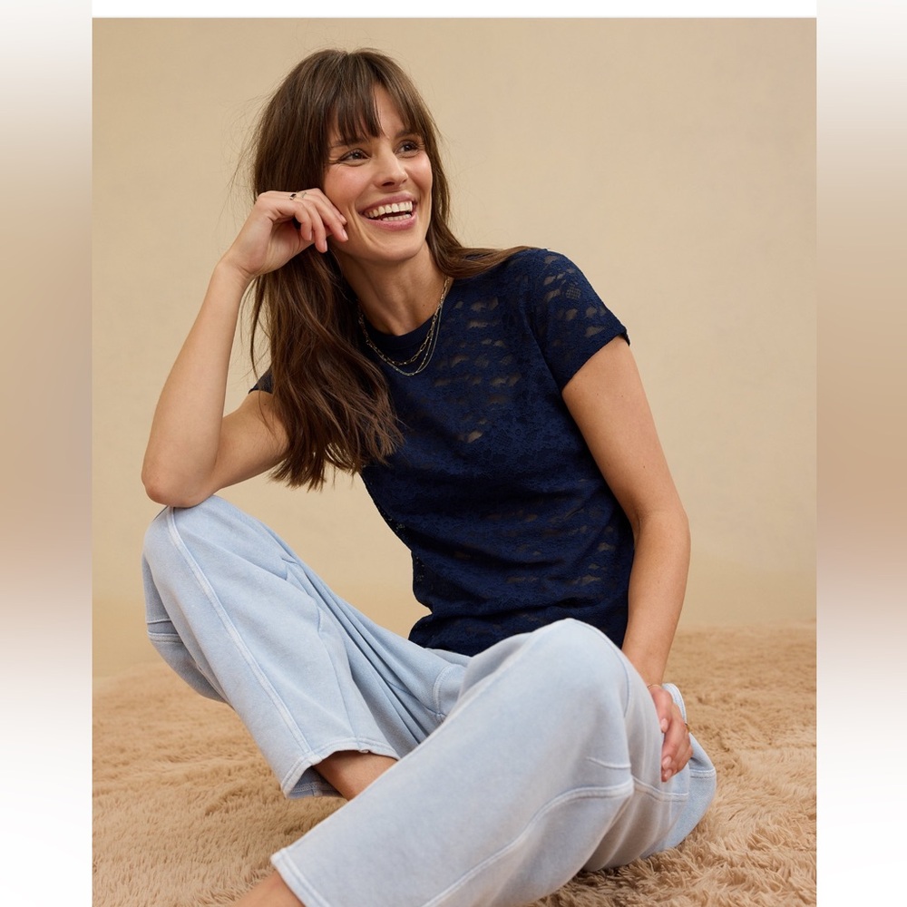 Aerie Deep Blue Lace Top